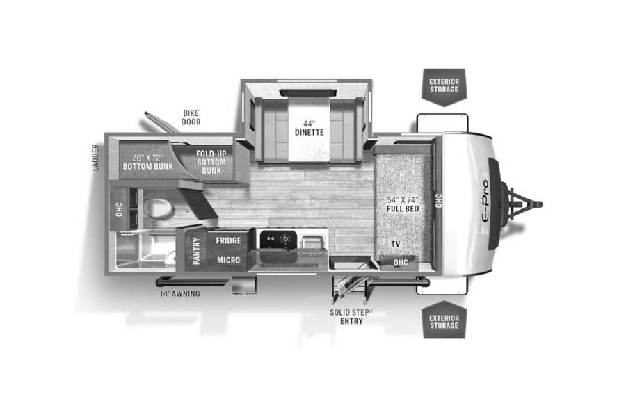 2022 Flagstaff E-Pro 20BHS Travel Trailer at Greeneway RV Sales & Service STOCK# 10077 Floor plan Layout Photo
