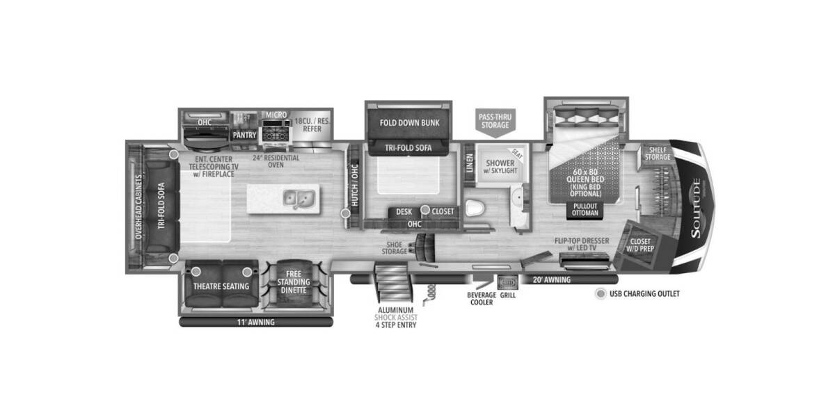 2022 Grand Design Solitude 378MBSR Fifth Wheel at Greeneway RV Sales & Service STOCK# 10358 Floor plan Layout Photo