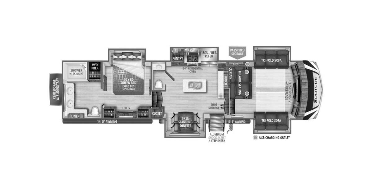 2022 Grand Design Solitude 380FL Fifth Wheel at Greeneway RV Sales & Service STOCK# 10415 Floor plan Layout Photo
