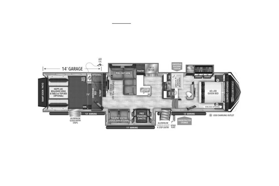 2022 Grand Design Momentum M-Class 395MS Fifth Wheel at Greeneway RV Sales & Service STOCK# 10446 Floor plan Layout Photo