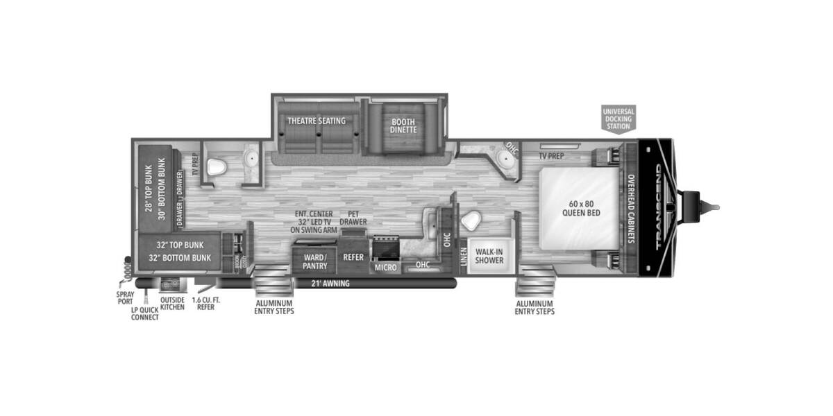 2022 Grand Design Transcend Xplor 321BH Travel Trailer at Greeneway RV Sales & Service STOCK# 10511 Floor plan Layout Photo